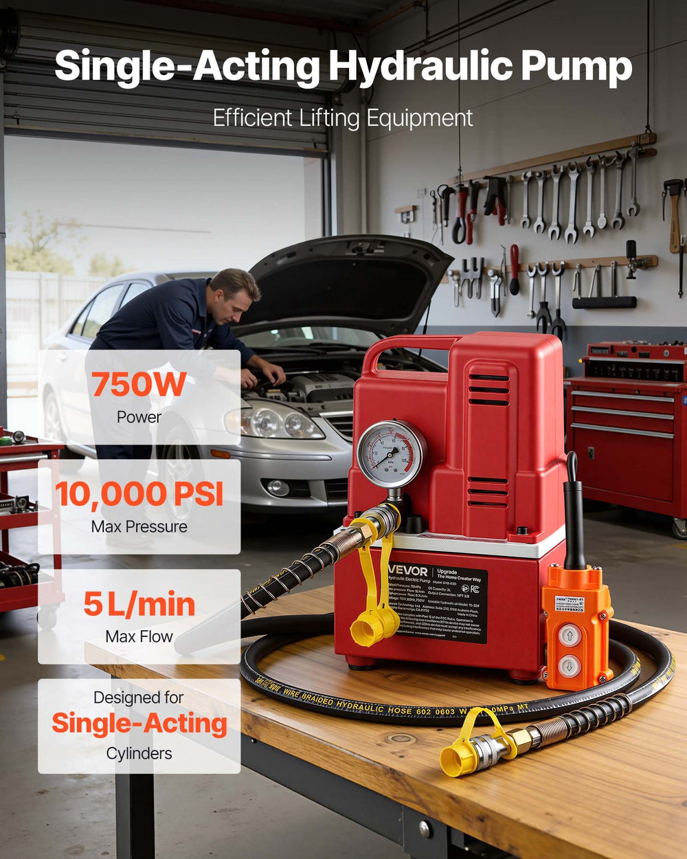 Single-acting hydraulic pump overview graphic