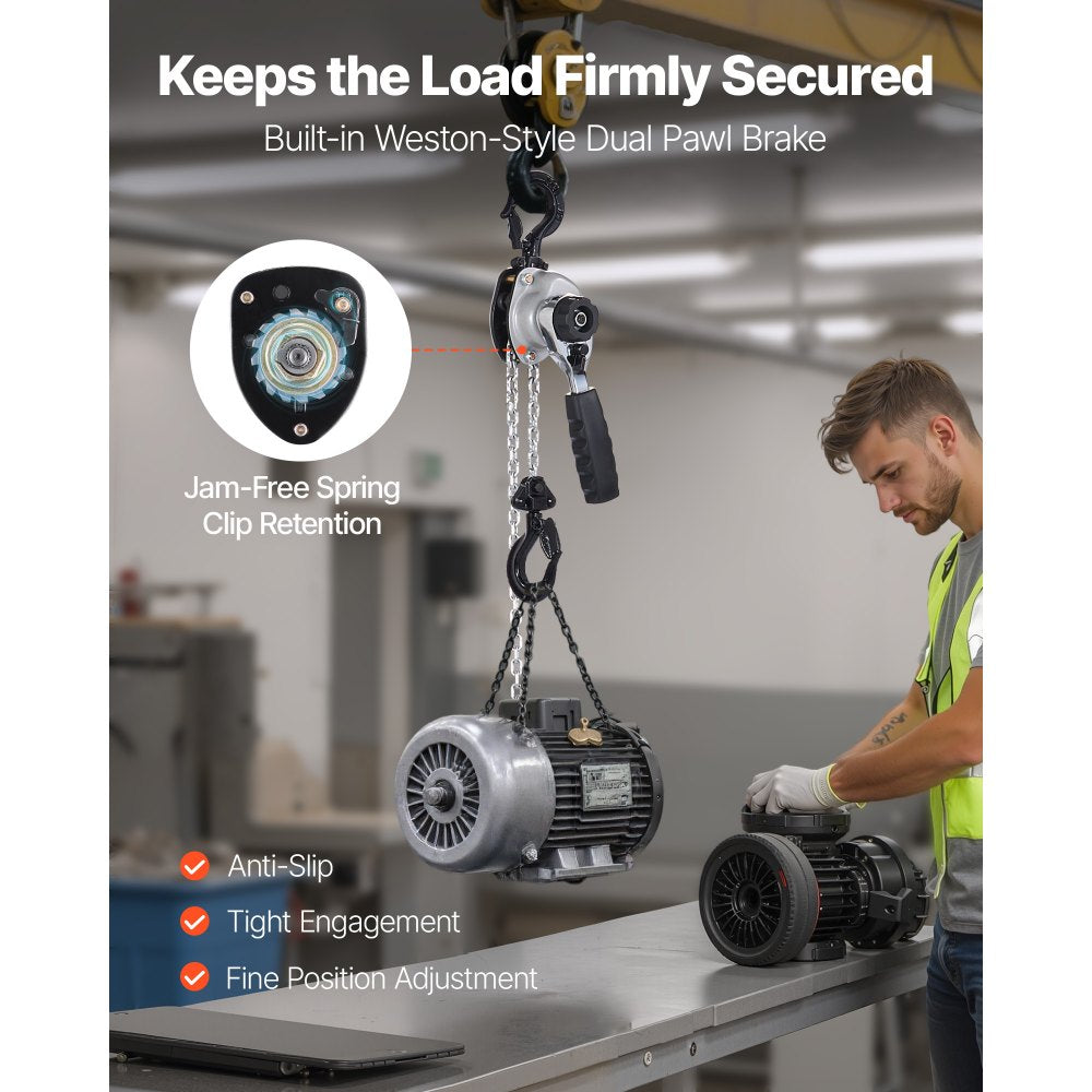VEVOR Manual Lever Chain Hoist, 1/2T 1100LBS Capacity Heavy Duty Come Along, 20FT Lift G80 Alloy Steel Chain With Dual Pawl Mechanical Brake,360°Rotating Hooks, for Warehouse Construction Garage