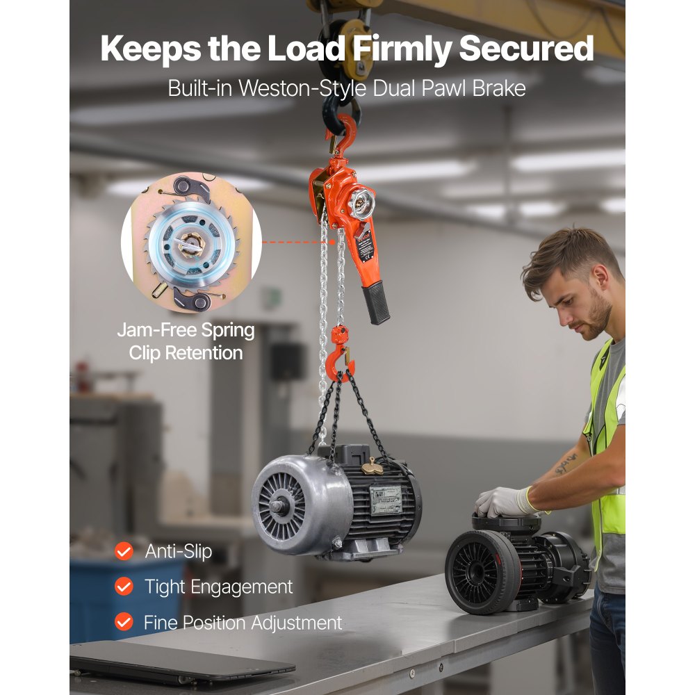 VEVOR Manual Lever Chain Hoist, 3/4T 1650LBS Capacity Heavy Duty Come Along, 20FT Lift G80 Alloy Steel Chain With Dual Pawl Mechanical Brake,360°Rotating Hooks, for Warehouse Construction Garage