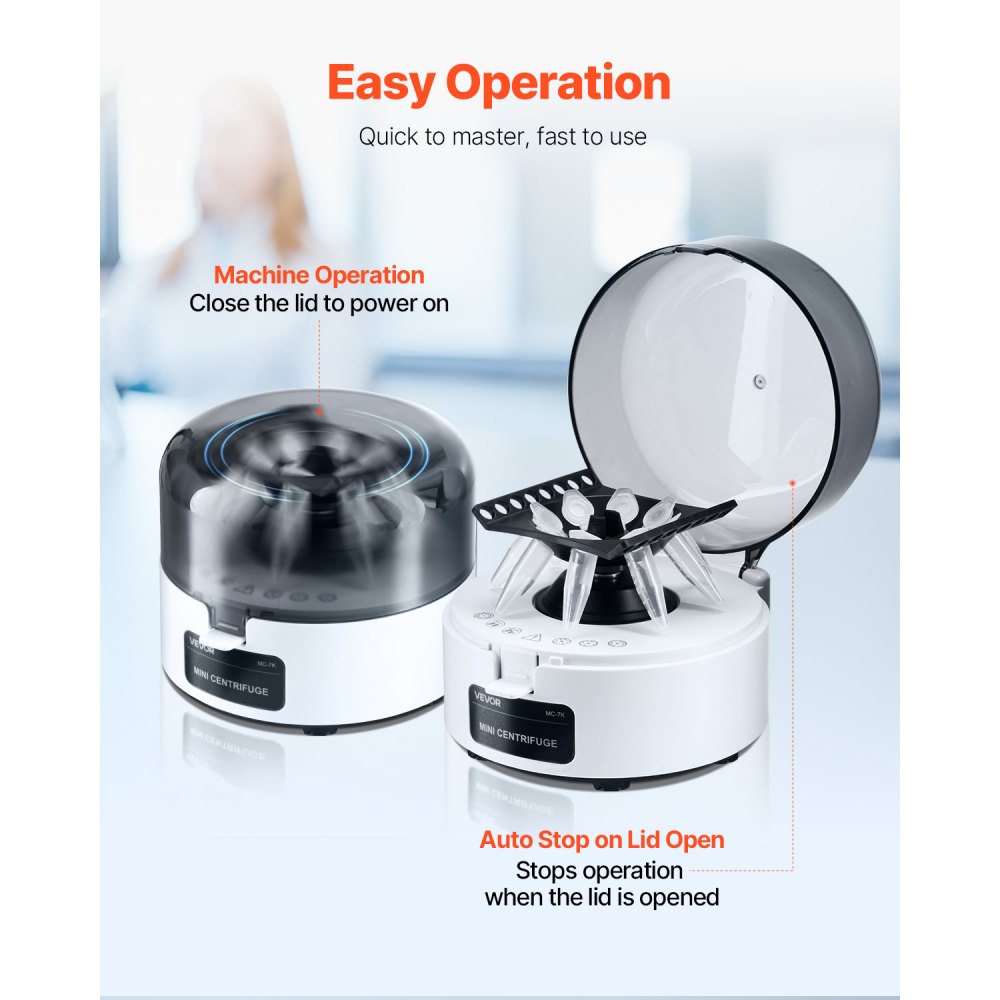 VEVOR Mini Centrifuge Machine, 3013xg RCF Electric Laboratory Centrifuge Machine with 2-in-1 Rotor for 0.2/1.5/2ml Tube Capacity, Fixed Speed 7000r/min, Low Noise, Widely Used in Various Experiments
