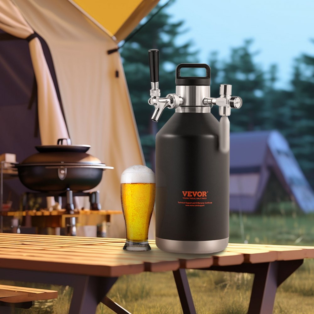 VEVOR Beer Growler Tap System, 128Oz 4L Mini Keg, 304 Stainless Steel Pressurized Beer Growler, Keg Growler with Pressure Display, CO2 Regulator Faucet, Leak-Proof Ring For Draft, Homebrew, Craft Beer