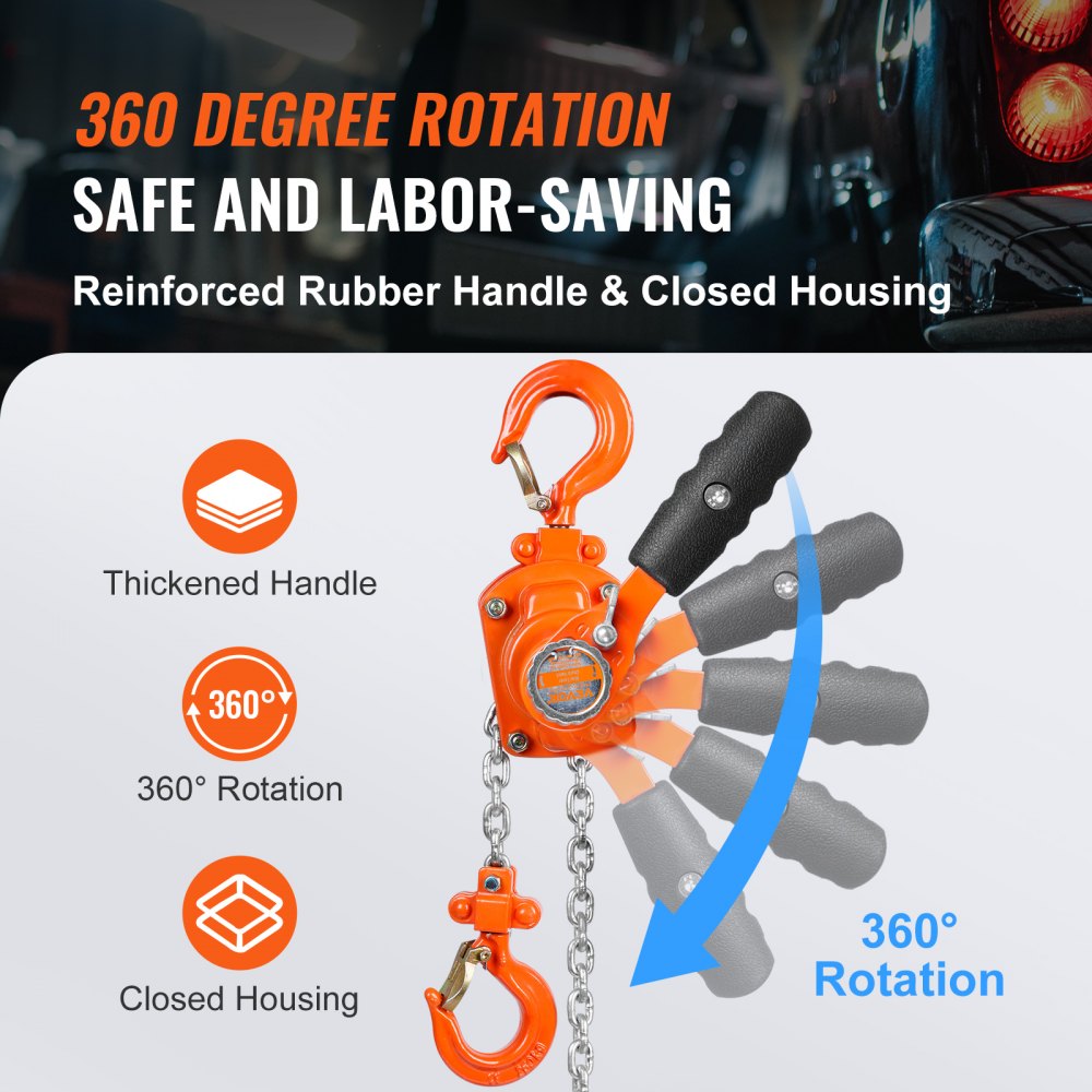 VEVOR Manual Lever Chain Hoist, 1/4 Ton 550 lbs Capacity 5 FT Come Along, G80 Galvanized Carbon Steel with Weston Double-Pawl Brake, Auto Chain Leading & 360° Rotation Hook, for Garage Factory Dock