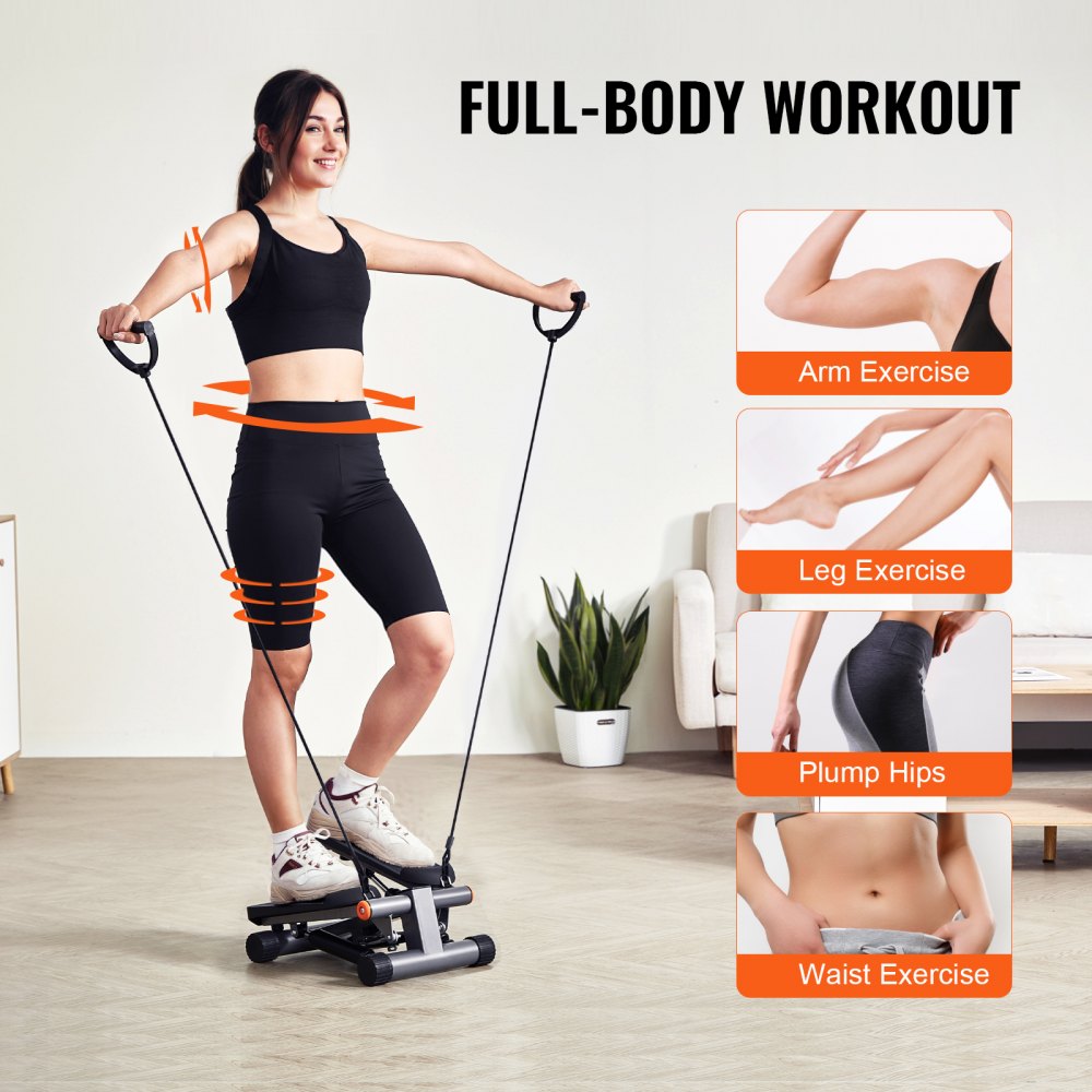 VEVOR Stair Stepper, Mini Stepper for Exercise at Home, Hydraulic Fitness Stepper with Resistance Bands, Full Body Workout Cardio Equipment, Stair Climber with LCD Monitor, 330LBS Load Capacity