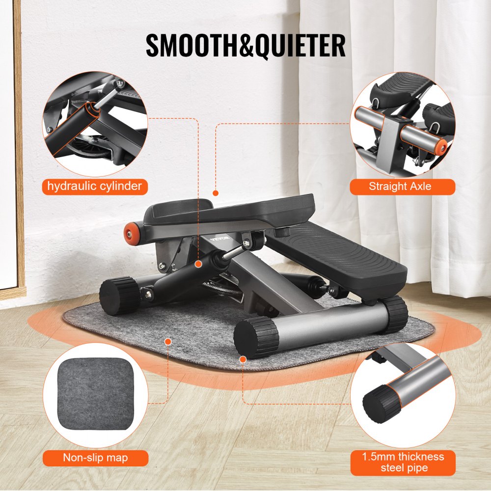 VEVOR Stair Stepper, Mini Stepper for Exercise at Home, Hydraulic Fitness Stepper with Resistance Bands, Full Body Workout Cardio Equipment, Stair Climber with LCD Monitor, 330LBS Load Capacity
