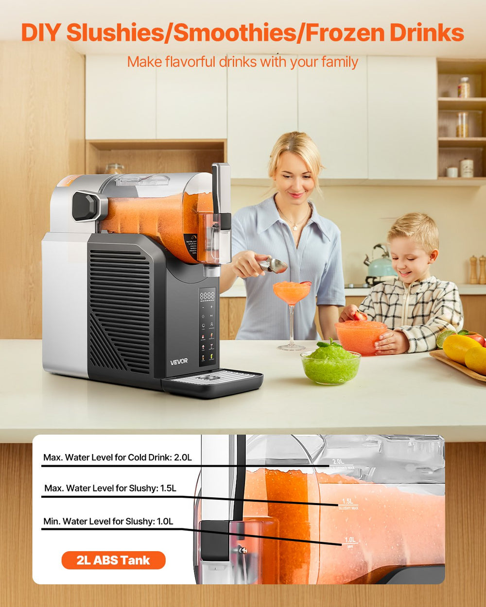 VEVOR Slushie Machine, 2L/68oz No Ice Needed Slushy Machine for Home, Frozen Drink Maker with 6 Preset Programs, Margarita Machine with Self-Cleaning, Frozen Margaritas, Frappés, Milkshake, and More