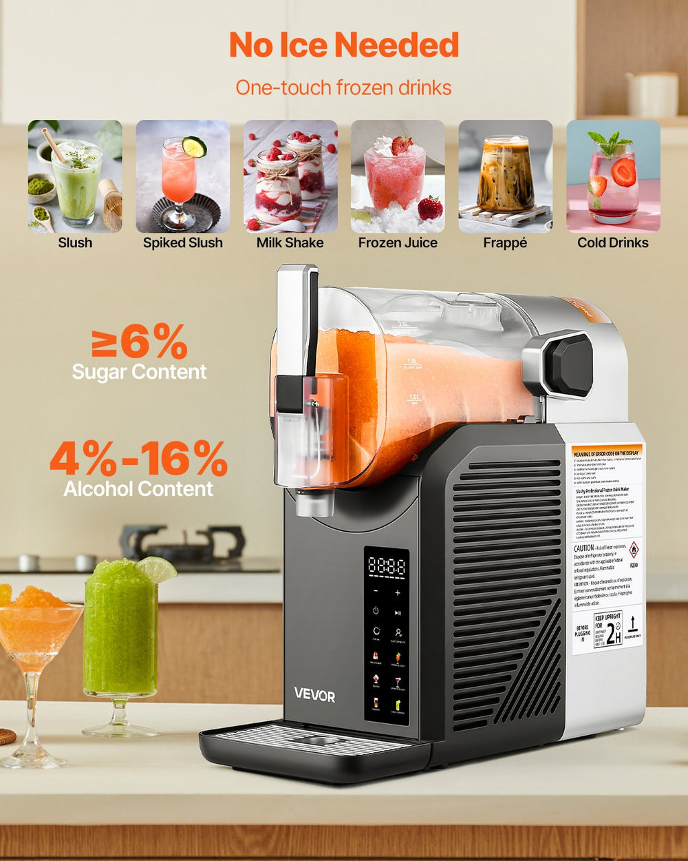 VEVOR Slushie Machine, 2L/68oz No Ice Needed Slushy Machine for Home, Frozen Drink Maker with 6 Preset Programs, Margarita Machine with Self-Cleaning, Frozen Margaritas, Frappés, Milkshake, and More