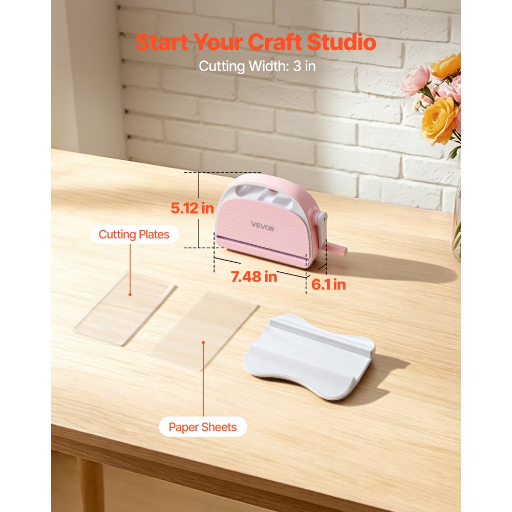 VEVOR Manual Die Cutting and Embossing Machine, 3" Opening, Portable Die Cut Machine with Cutting Plates, Ergonomic Handle, Easy to Store, for Arts and Crafts, Scrapbooking, Card Making, Crafting