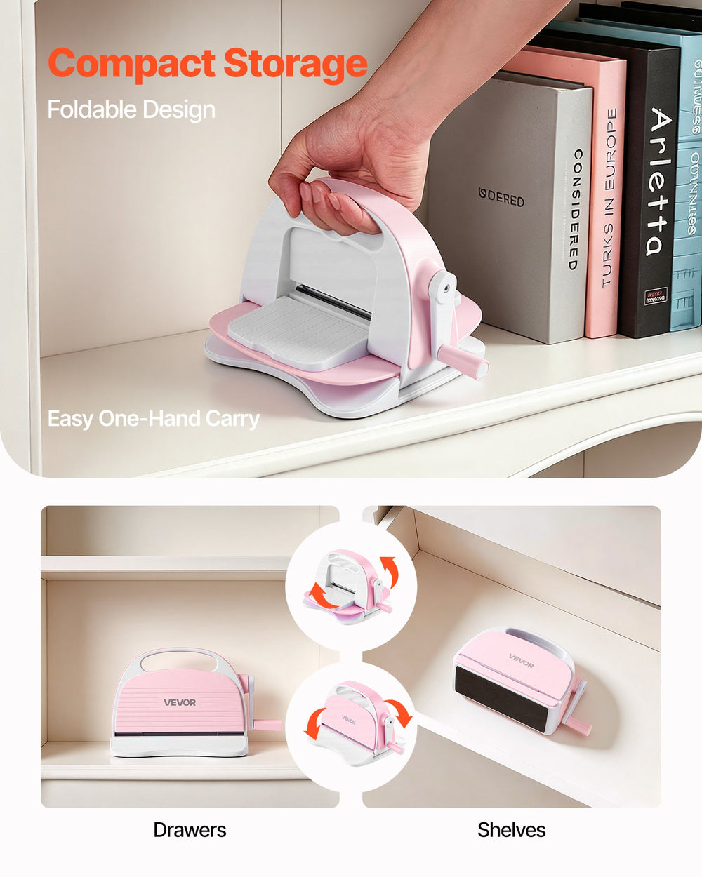 VEVOR Manual Die Cutting and Embossing Machine, 3" Opening, Portable Die Cut Machine with Cutting Plates, Ergonomic Handle, Easy to Store, for Arts and Crafts, Scrapbooking, Card Making, Crafting
