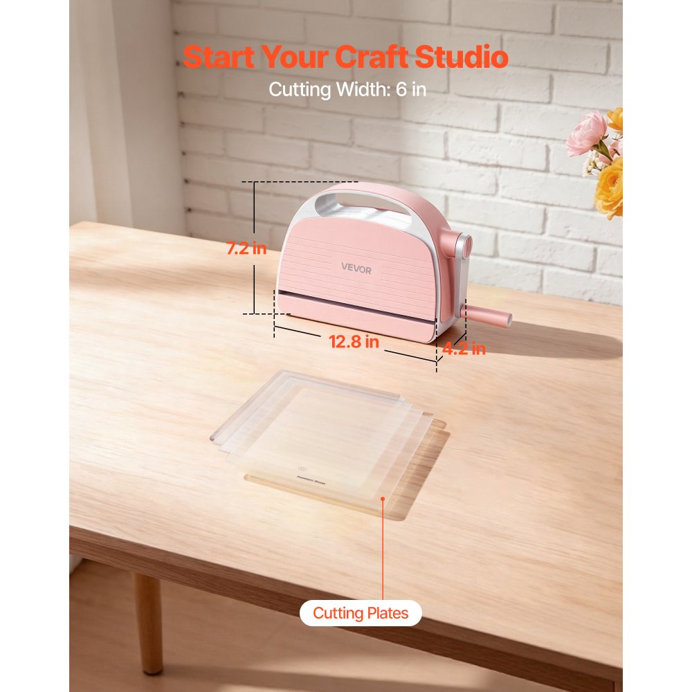 VEVOR Manual Die Cutting and Embossing Machine, 6" Opening, Portable Die Cut Machine with Cutting Plates, Ergonomic Handle, Easy to Store, for Arts and Crafts, Scrapbooking, Card Making, Crafting