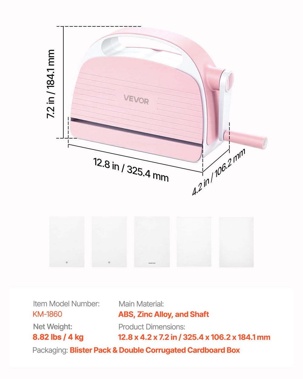 VEVOR Manual Die Cutting and Embossing Machine, 6" Opening, Portable Die Cut Machine with Cutting Plates, Ergonomic Handle, Easy to Store, for Arts and Crafts, Scrapbooking, Card Making, Crafting