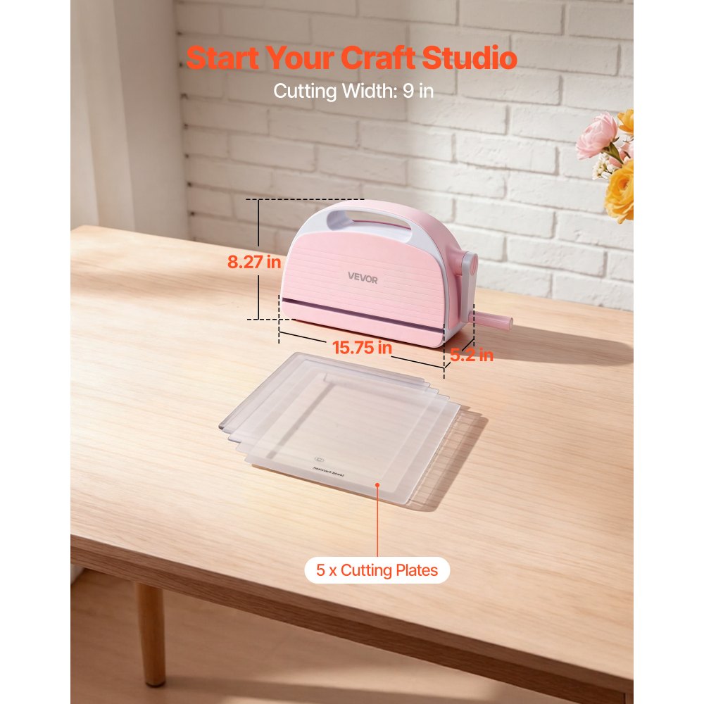 VEVOR Manual Die Cutting and Embossing Machine, 9" Opening, Portable Die Cut Machine with Cutting Plates, Ergonomic Handle, Easy to Store, for Arts and Crafts, Scrapbooking, Card Making, Crafting