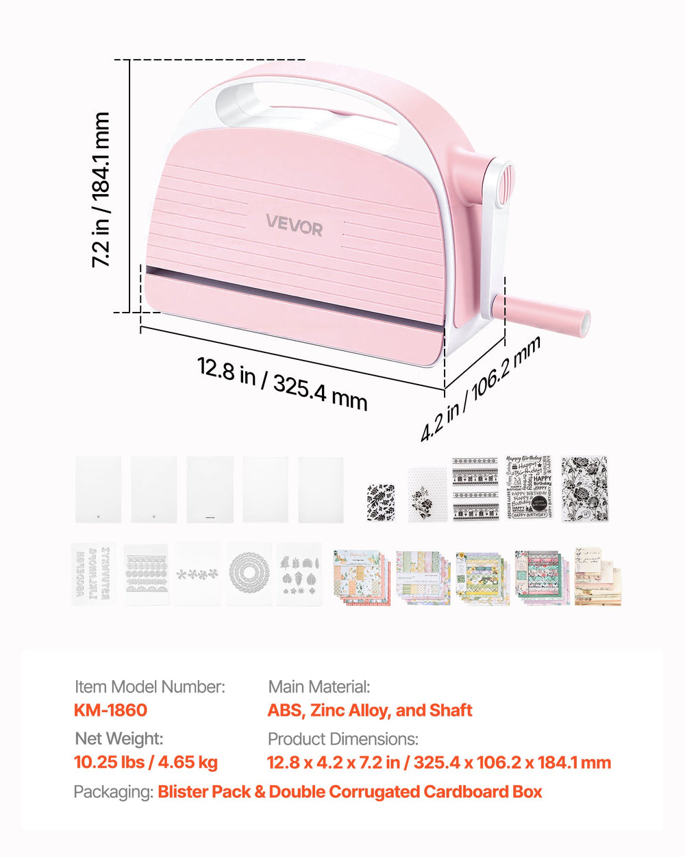 VEVOR Manual Die Cutting and Embossing Machine, 6" Opening, Portable Die Cut Machine Set with Cutting Dies, Embossing Folders, Paper Sheets, Cutting Plates, for Scrapbooking, Card Making, Crafting