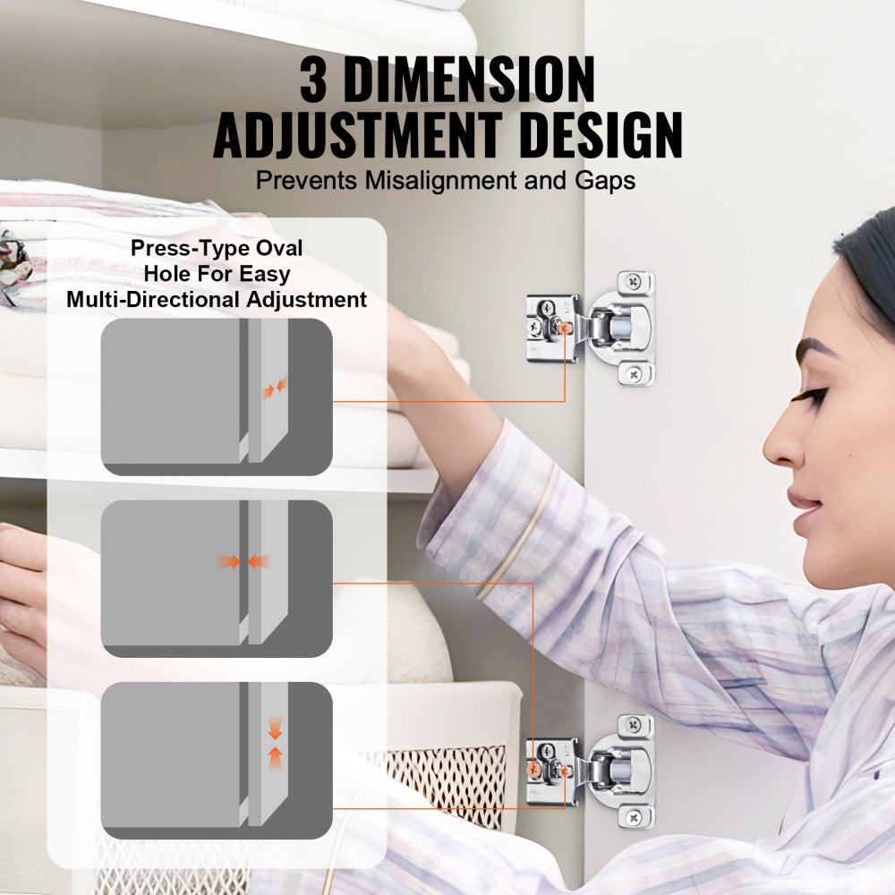 VEVOR Cabinet Hinges, 30 Packs Partial Overlay Kitchen Cabinet Door Hinges, 105 Degree Opening Angel Soft Close Concealed Cupboard Hinges for Framed Cabinet Type, with Mounting Screws