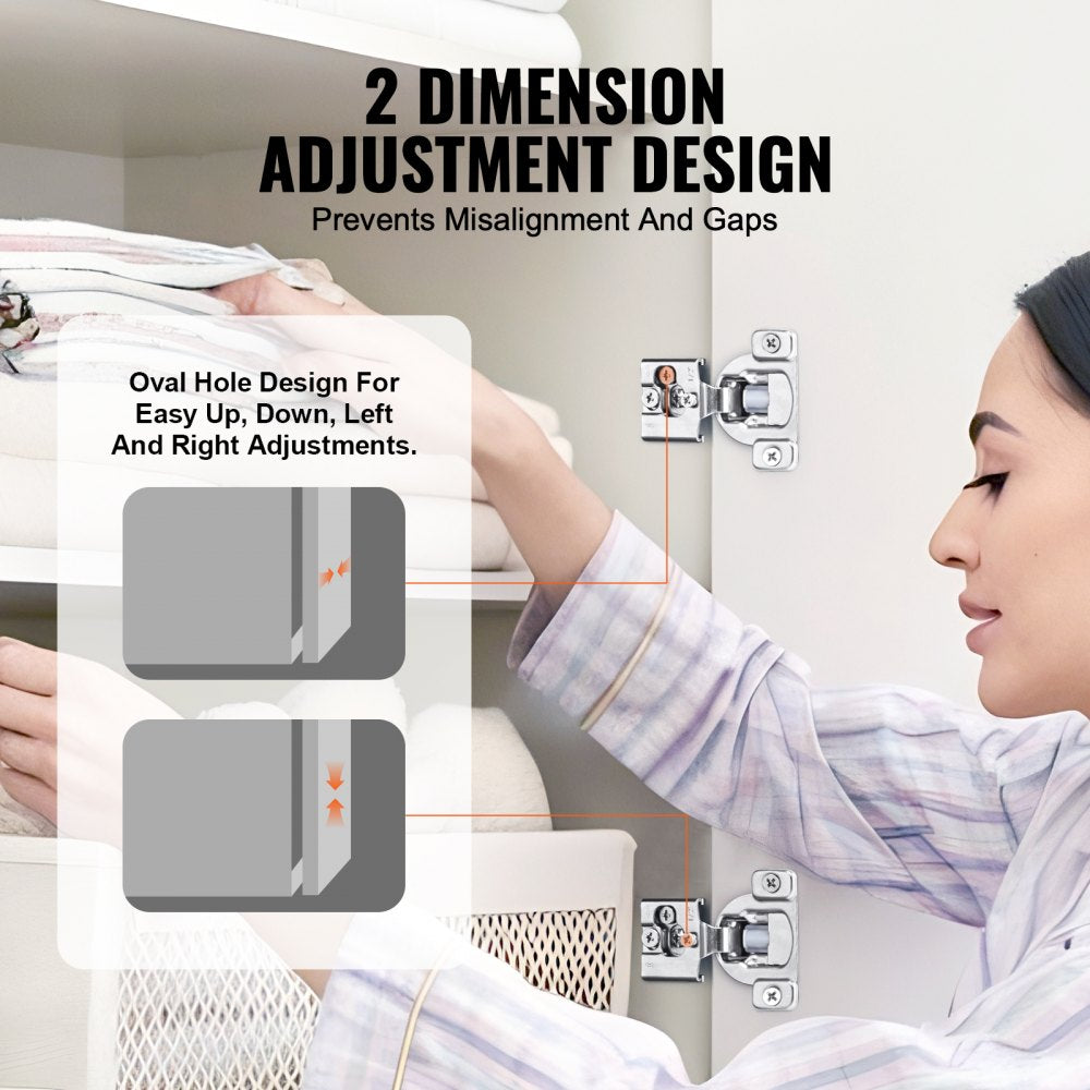 VEVOR Cabinet Hinges, 40 Packs Partial Overlay Kitchen Cabinet Door Hinges, 105 Degree Opening Angel Soft Close Concealed Cupboard Hinges for Framed Cabinet Type, with Mounting Screws
