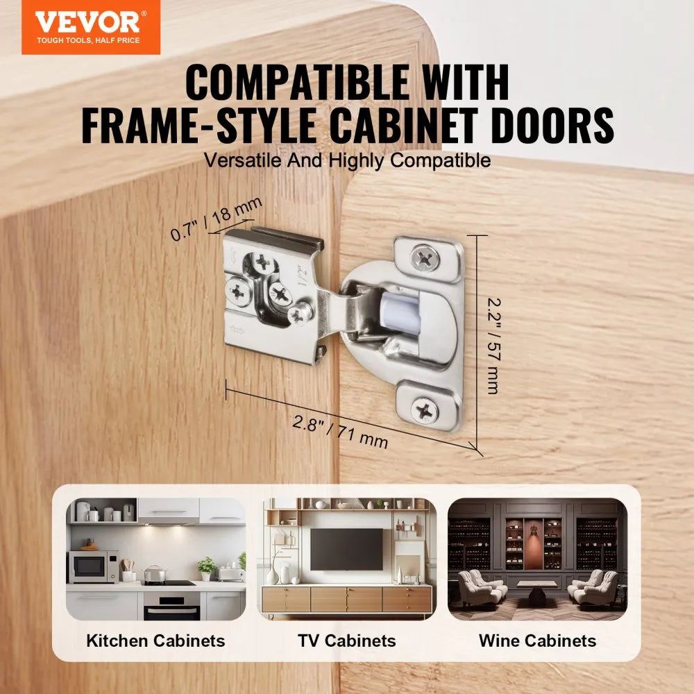 VEVOR Cabinet Hinges, 50 Packs Partial Overlay Kitchen Cabinet Door Hinges, 105 Degree Opening Angel Soft Close Concealed Cupboard Hinges for Framed Cabinet Type, with Mounting Screws