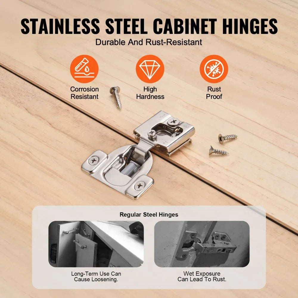 VEVOR Cabinet Hinges, 50 Packs Partial Overlay Kitchen Cabinet Door Hinges, 105 Degree Opening Angel Soft Close Concealed Cupboard Hinges for Framed Cabinet Type, with Mounting Screws