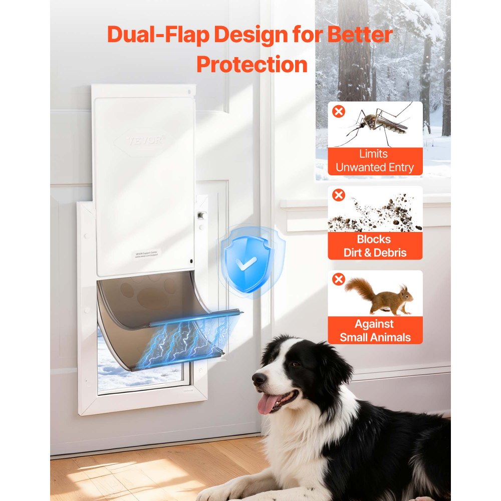 VEVOR Pet Door, Large, with Double Magnetic Flaps and Metal Frame, Strong and Weatherproof Dog Door for Interior and Exterior Doors, Easy to Install, Easy In-and-Out Access for Doggies, White