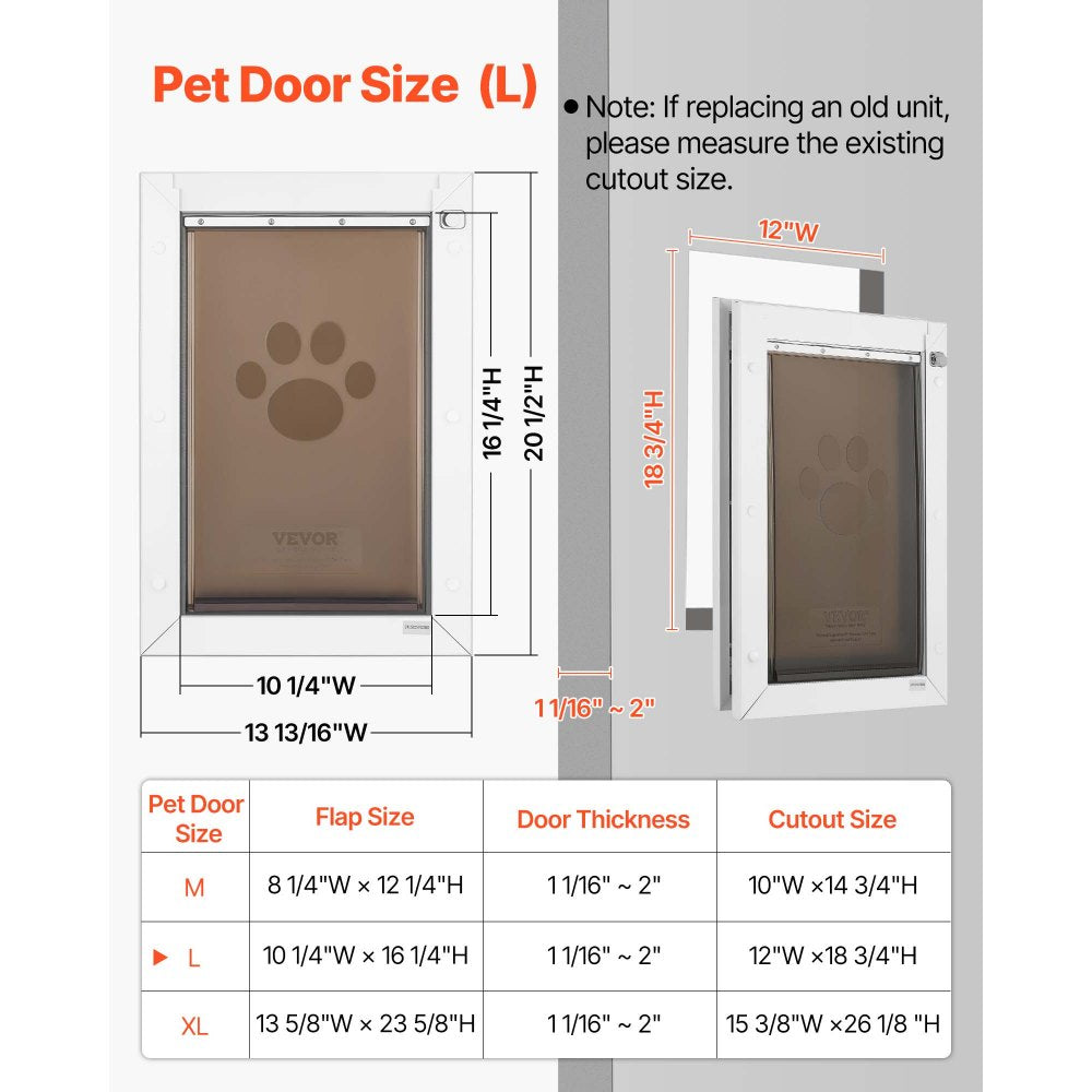 VEVOR Pet Door, Large, with Double Magnetic Flaps and Metal Frame, Strong and Weatherproof Dog Door for Interior and Exterior Doors, Easy to Install, Easy In-and-Out Access for Doggies, White