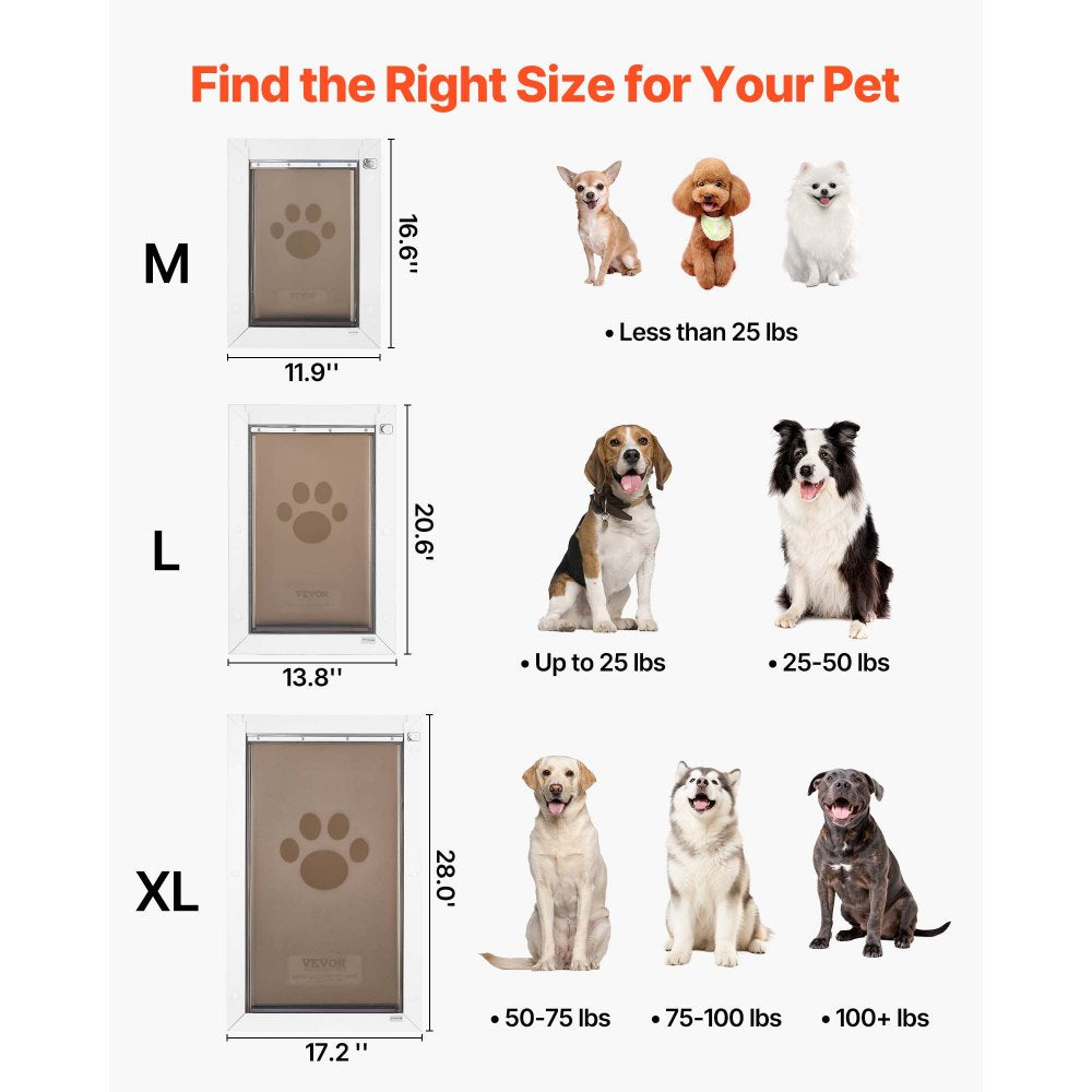 VEVOR Pet Door, Large, with Double Magnetic Flaps and Metal Frame, Strong and Weatherproof Dog Door for Interior and Exterior Doors, Easy to Install, Easy In-and-Out Access for Doggies, White