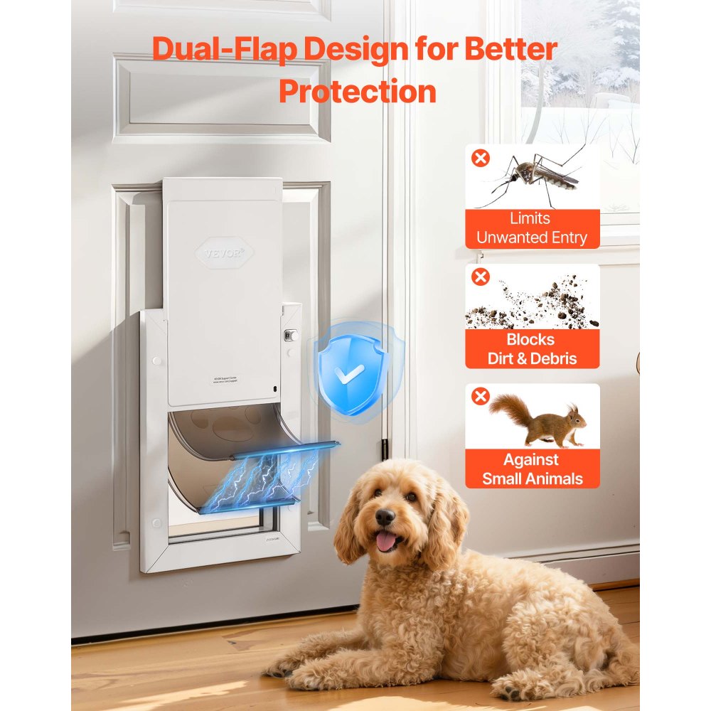 VEVOR Pet Door, Medium, with Double Magnetic Flaps and Metal Frame, Strong and Weatherproof Dog Door for Interior and Exterior Doors, Easy to Install, Easy In-and-Out Access for Doggies, White