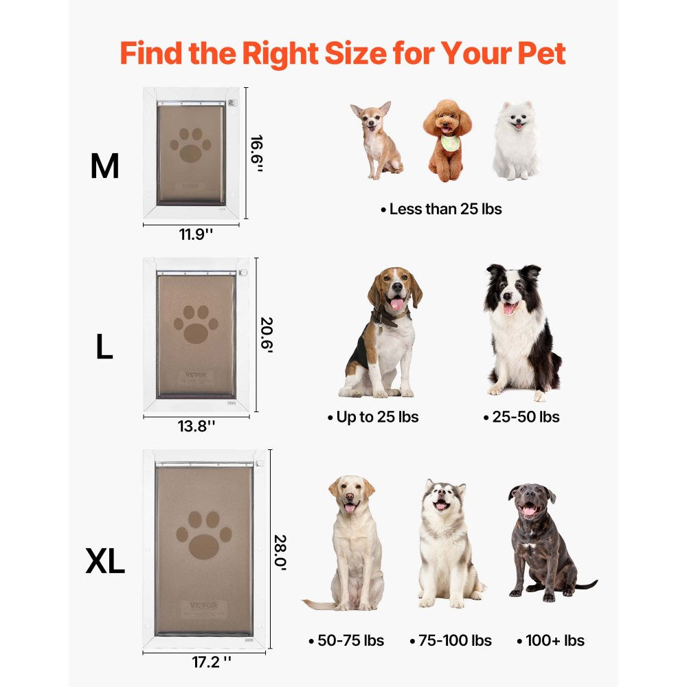 VEVOR Pet Door, Medium, with Double Magnetic Flaps and Metal Frame, Strong and Weatherproof Dog Door for Interior and Exterior Doors, Easy to Install, Easy In-and-Out Access for Doggies, White