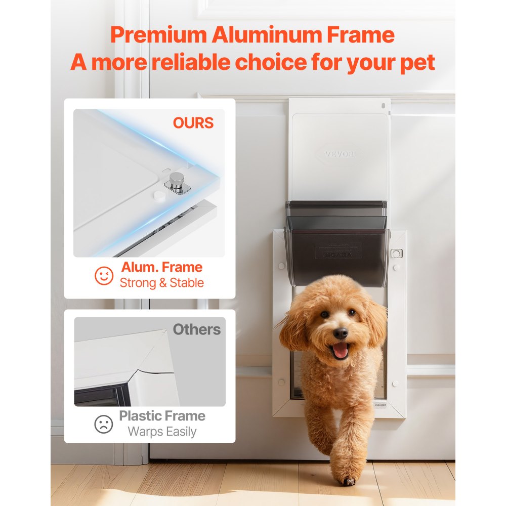 VEVOR Pet Door, Medium, with Three Magnetic Flaps and Metal Frame, Strong and Weatherproof Dog Door for Interior and Exterior Doors, Easy to Install, Easy In-and-Out Access for Doggies, White