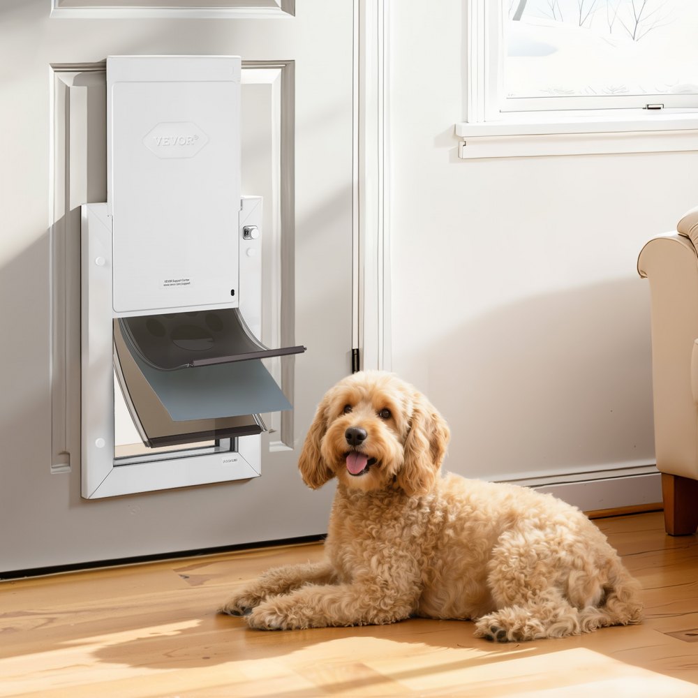 VEVOR Pet Door, Medium, with Three Magnetic Flaps and Metal Frame, Strong and Weatherproof Dog Door for Interior and Exterior Doors, Easy to Install, Easy In-and-Out Access for Doggies, White