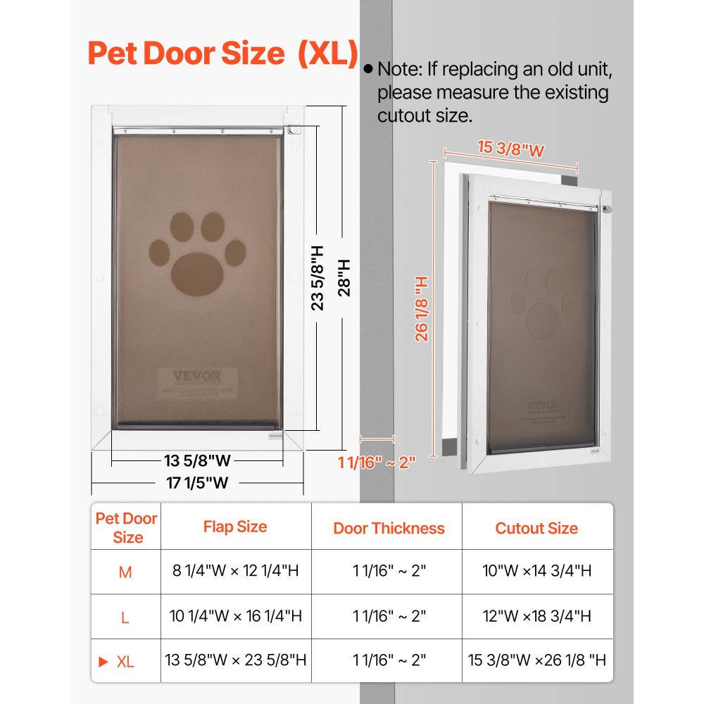 VEVOR Pet Door, X-Large, with Double Magnetic Flaps and Metal Frame, Strong and Weatherproof Dog Door for Interior and Exterior Doors, Easy to Install, Easy In-and-Out Access for Doggies, White