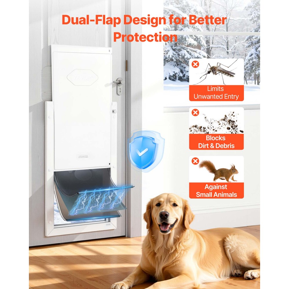 VEVOR Pet Door, X-Large, with Three Magnetic Flaps and Metal Frame, Strong and Weatherproof Dog Door for Interior and Exterior Doors, Easy to Install, Easy In-and-Out Access for Doggies, White