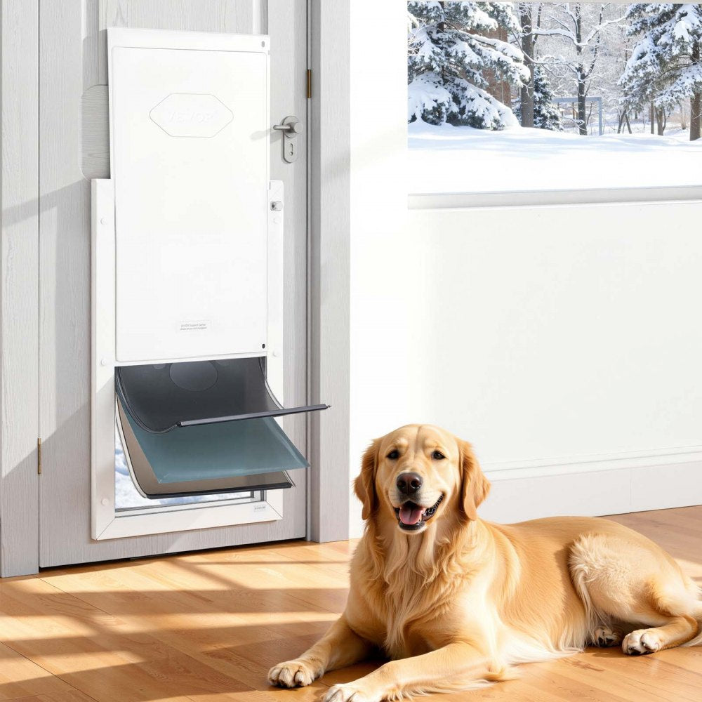 VEVOR Pet Door, X-Large, with Three Magnetic Flaps and Metal Frame, Strong and Weatherproof Dog Door for Interior and Exterior Doors, Easy to Install, Easy In-and-Out Access for Doggies, White