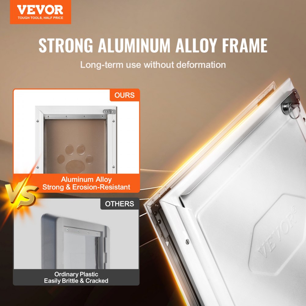 VEVOR Pet Door, 11.3" x 16.02" Aluminum Frame with Lock and Flap System, Weatherproof Doggy Door, Easy to Install in Interior or Exterior Doors, Pet Door Suitable for Cat Doggie Kitties (White-M)