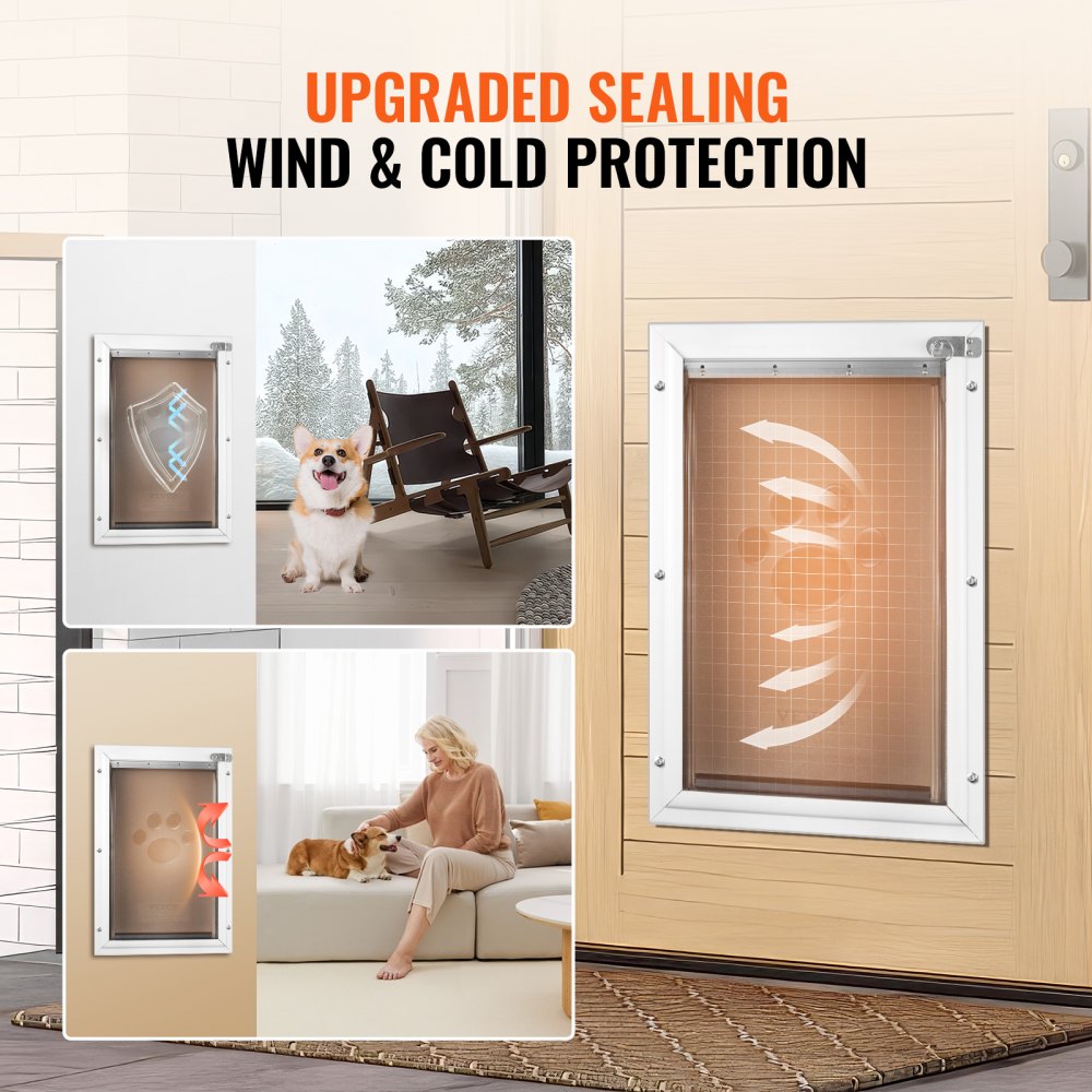 VEVOR Pet Door, 11.3" x 16.02" Aluminum Frame with Lock and Flap System, Weatherproof Doggy Door, Easy to Install in Interior or Exterior Doors, Pet Door Suitable for Cat Doggie Kitties (White-M)