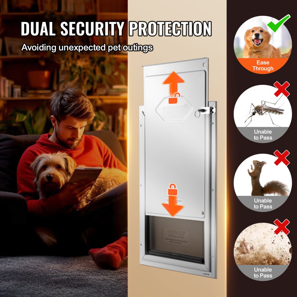 VEVOR Pet Door, 11.3" x 16.02" Aluminum Frame with Lock and Flap System, Weatherproof Doggy Door, Easy to Install in Interior or Exterior Doors, Pet Door Suitable for Cat Doggie Kitties (White-M)