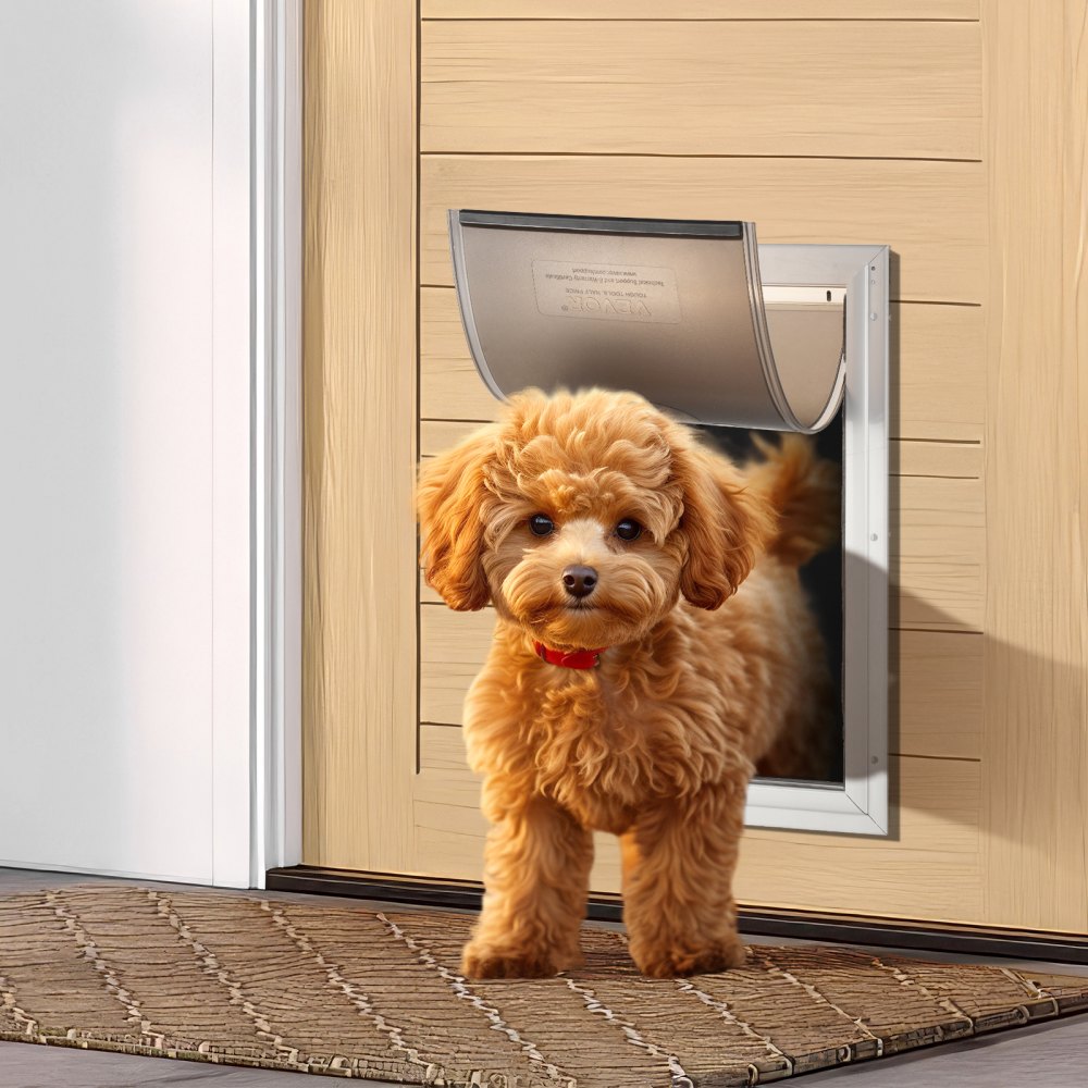 VEVOR Pet Door, 11.3" x 16.02" Aluminum Frame with Lock and Flap System, Weatherproof Doggy Door, Easy to Install in Interior or Exterior Doors, Pet Door Suitable for Cat Doggie Kitties (White-M)