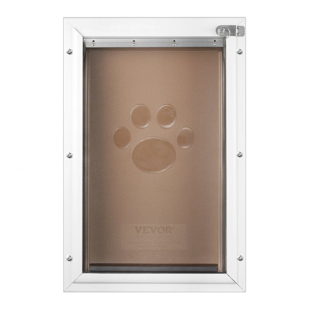 VEVOR Pet Door, 11.3" x 16.02" Aluminum Frame with Lock and Flap System, Weatherproof Doggy Door, Easy to Install in Interior or Exterior Doors, Pet Door Suitable for Cat Doggie Kitties (White-M)