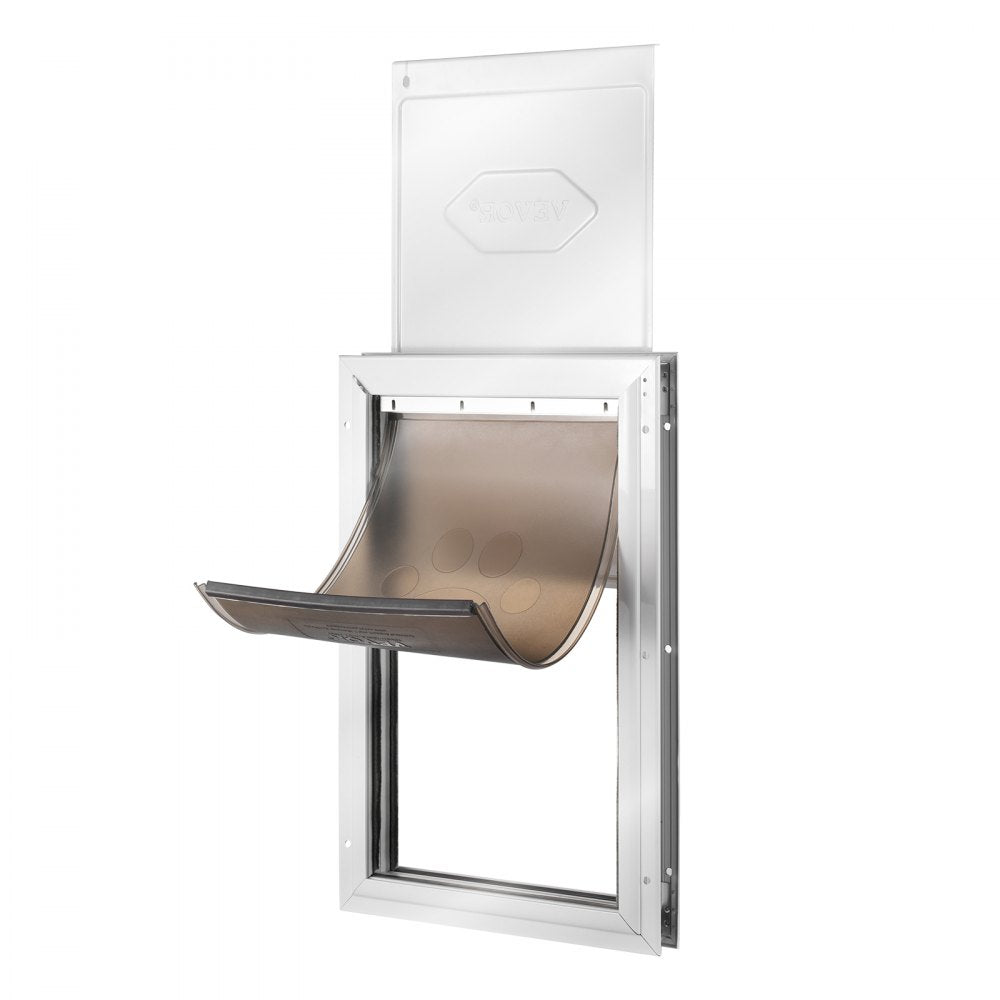 VEVOR Pet Door, 11.3" x 16.02" Aluminum Frame with Lock and Flap System, Weatherproof Doggy Door, Easy to Install in Interior or Exterior Doors, Pet Door Suitable for Cat Doggie Kitties (White-M)