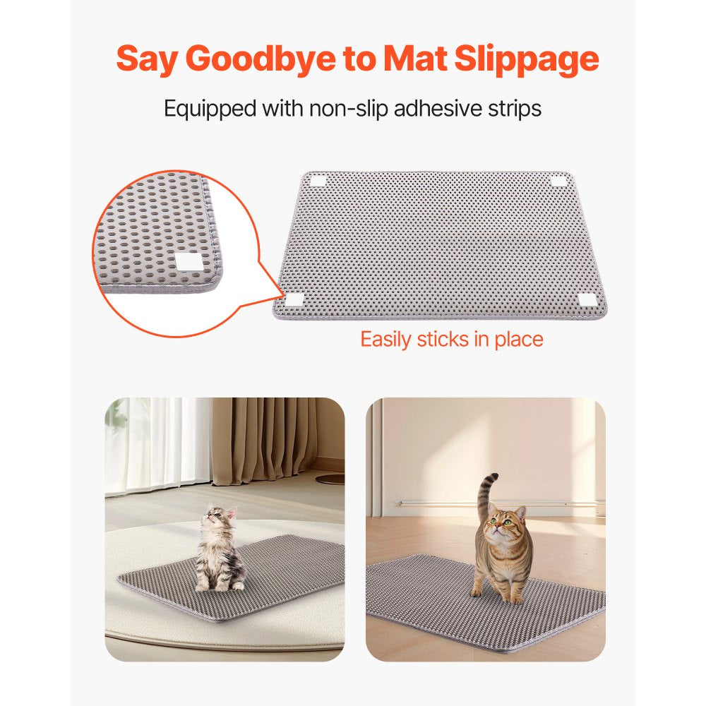 VEVOR Cat Litter Mat, 30 x 24 in, Double-Layer Litter Box Mat, Non-Slip & Urine-Proof Litter-Trapping Mats for Indoor Cats, Honeycomb Design, Soft on Paws, Washable Large Kitty Mats for Floor