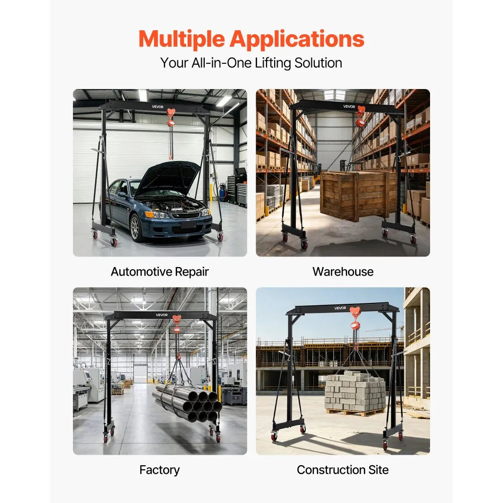 VEVOR Adjustable Gantry Crane, 4400 lbs Capacity, Portable Shop Lift Hoist with 98.8" to 146.1" Height Adjustable, Locking Wheels, Steel Construction, for Factory, Warehouse, Auto Repair, Frame Only