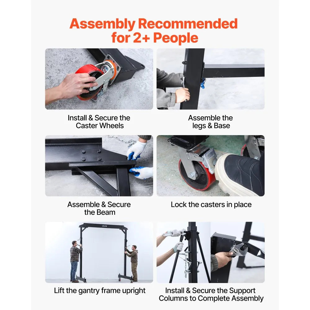 VEVOR Adjustable Gantry Crane, 4400 lbs Capacity, Portable Shop Lift Hoist with 98.8" to 146.1" Height Adjustable, Locking Wheels, Steel Construction, for Factory, Warehouse, Auto Repair, Frame Only