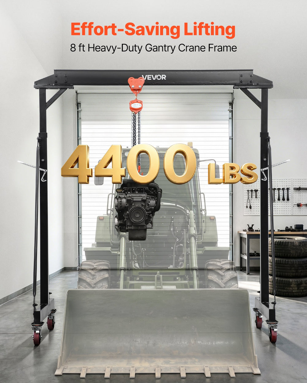 VEVOR Adjustable Gantry Crane, 4400 lbs Capacity, Portable Shop Lift Hoist with 98.8" to 146.1" Height Adjustable, Locking Wheels, Steel Construction, for Factory, Warehouse, Auto Repair, Frame Only
