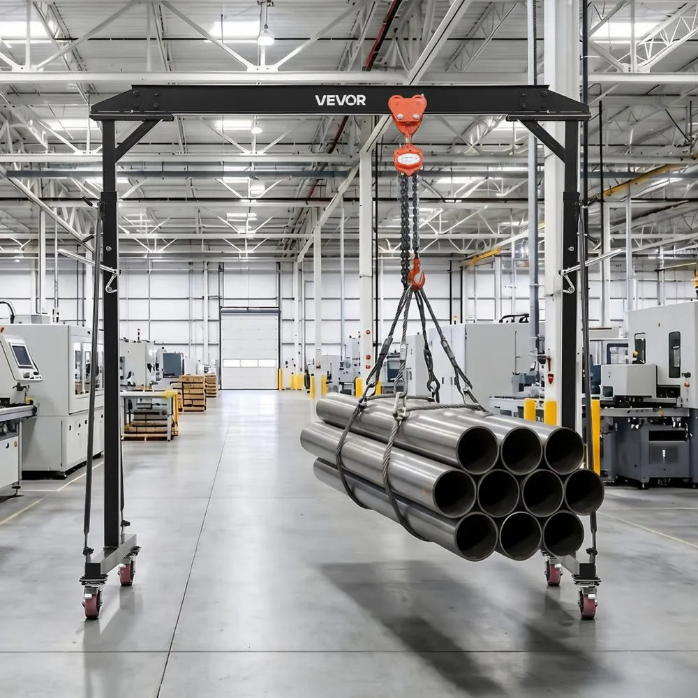 VEVOR Adjustable Gantry Crane, 2200 lbs Capacity, Portable Shop Lift Hoist with 95.7" to 142.9" Height Adjustable, Locking Wheels, Steel Construction, for Factory, Warehouse, Auto Repair, Frame Only