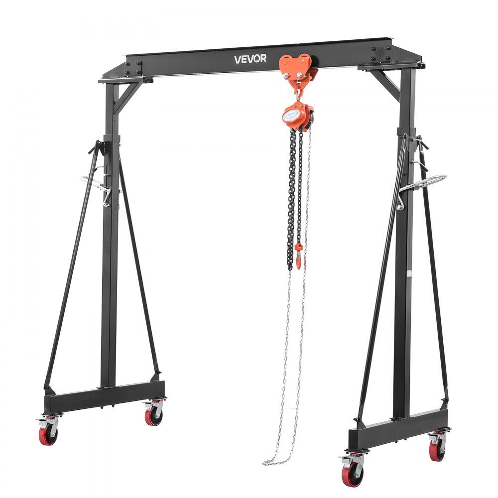 VEVOR Adjustable Gantry Crane, 4400 lbs Capacity, Portable Shop Lift Hoist with 99.6-146.9 in Height Adjustable, Manual Trolley, Hoist, Sling, Shackles, Hooks, for Garage Factory Warehouse Auto Repair