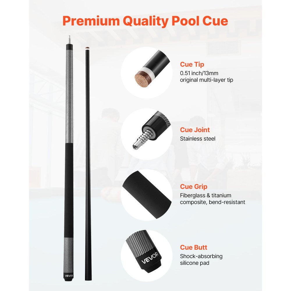 VEVOR Pool Cue, 1 Piece Pool Stick, 58 inch & 21 oz Fiberglass Titanium Composite Billiard Pools Cue Stick with Multi-Layer Tip, Cues Sticks for Professional Pool Table, Bar, Home Pool Games, Office