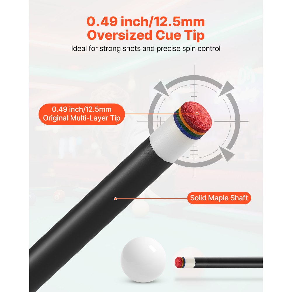 VEVOR Pool Cue, 1 Piece Pool Stick, 58 inch & 19 oz Canadian Maple Wood Billiard Pools Cue Stick with Multi-Layer Tip & ABS Connection Ring, Cues Sticks for Professional Pool Table, Bar, Home, Office