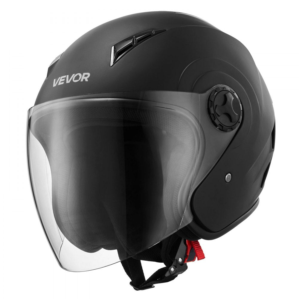 VEVOR Motorcycle Helmet, 3/4 Open Face, Adult Motocross Dirt Bike Helmet with Clear Visor, Comfortable Motorbike Racing Street with Detachable Liner for Men & Women, DOT Approved, (Matte Black, L)