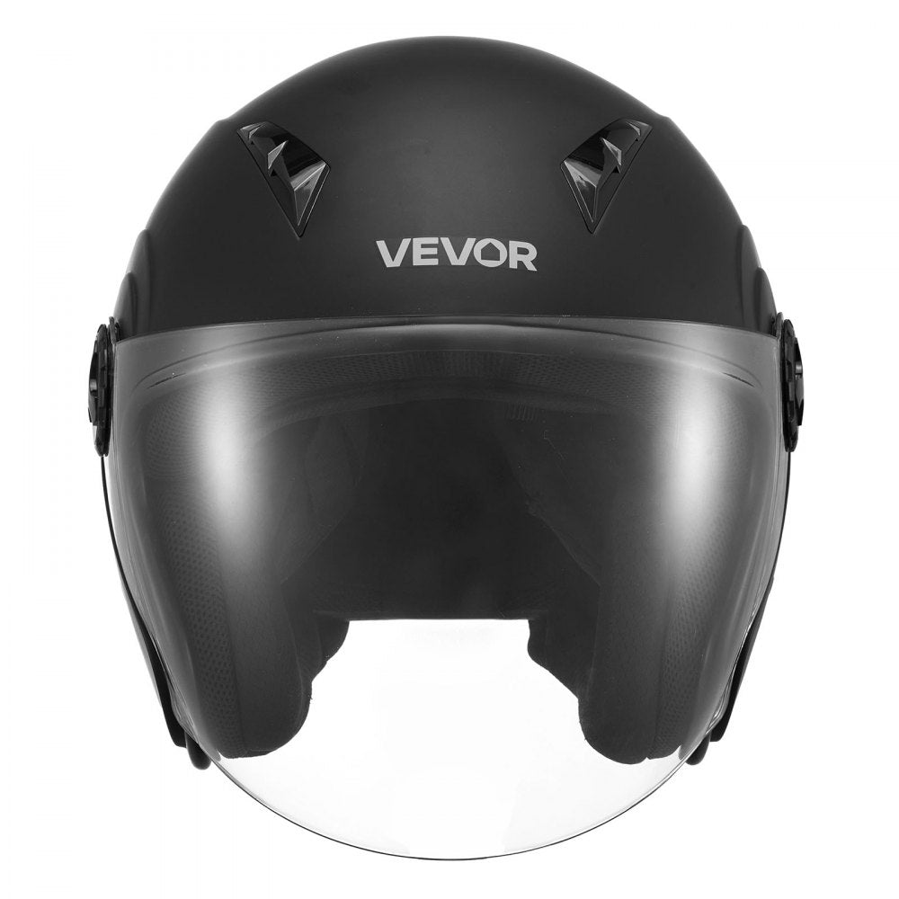 VEVOR Motorcycle Helmet, 3/4 Open Face, Adult Motocross Dirt Bike Helmet with Clear Visor, Comfortable Motorbike Racing Street with Detachable Liner for Men & Women, DOT Approved, (Matte Black, L)