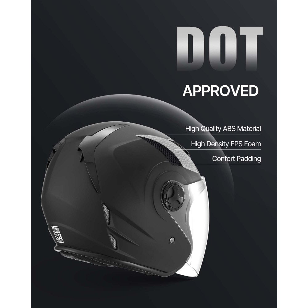 VEVOR Motorcycle Helmet, 3/4 Open Face, Adult Motocross Dirt Bike Helmet with Clear Visor, Comfortable Motorbike Racing Street with Detachable Liner for Men & Women, DOT Approved, (Matte Black, XL)