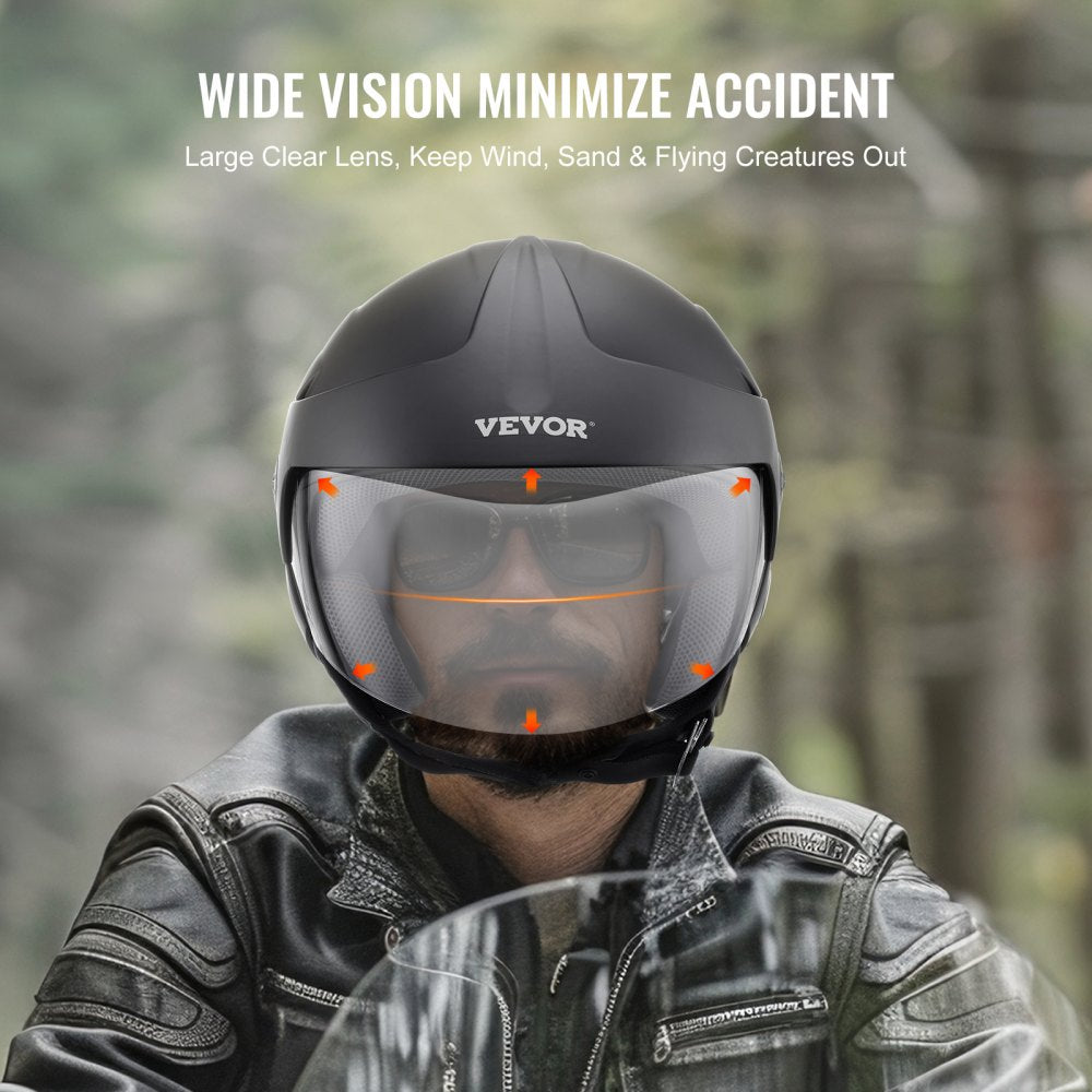 VEVOR Motorcycle Helmet, 3/4-Face, Smart Street ABS & High Density Helmet with Interchangeable Lens, DOT Approved Comfortable Motocross Helmet, Fit for Youth & Adults
