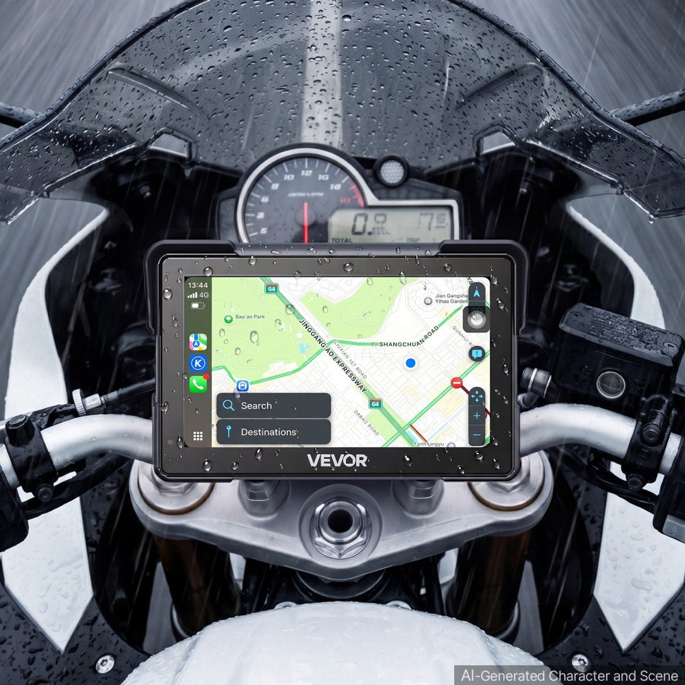 VEVOR 7 Inch Wireless Motorcycle Carplay with Apple Carplay & Android Auto, HD Touchscreen GPS Navigation System with Voice Control, Dual Bluetooth, Siri & Google Assistant, IP67 - Fit All Motorcycles