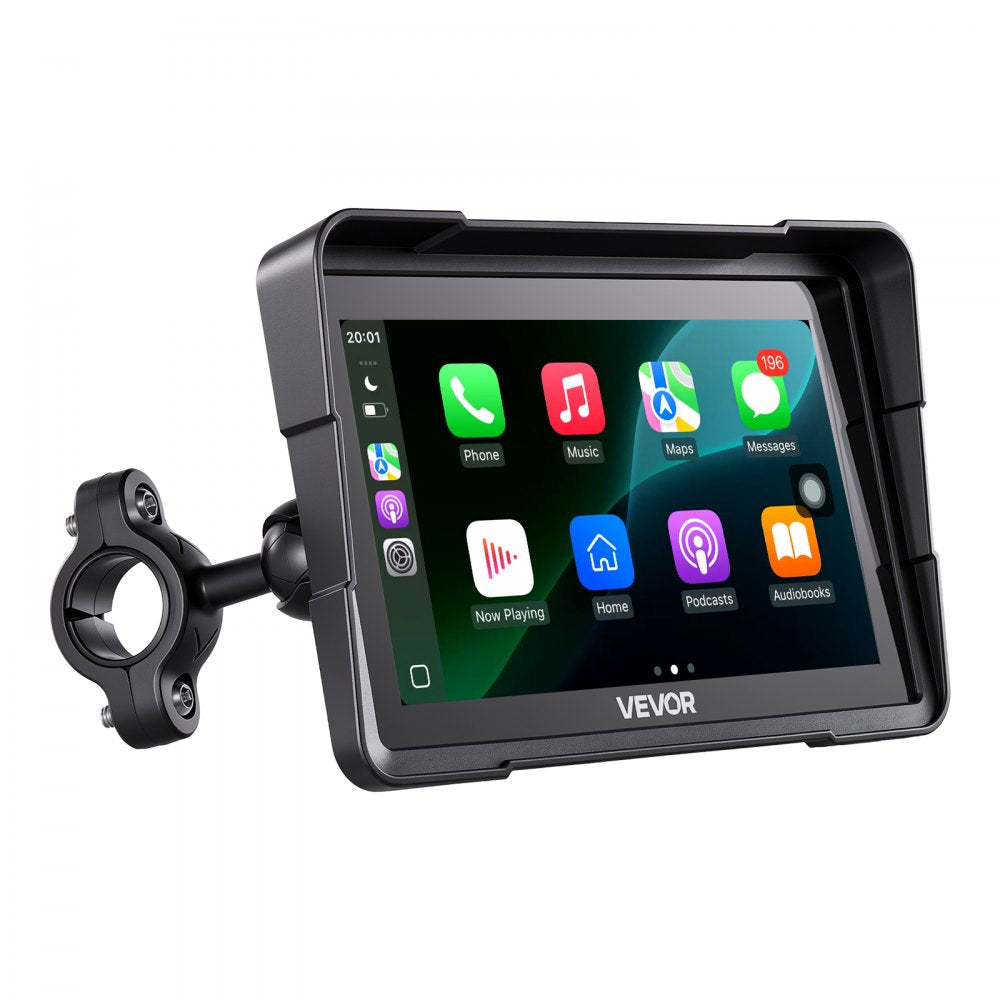 VEVOR 7 Inch Wireless Motorcycle Carplay with Apple Carplay & Android Auto, HD Touchscreen GPS Navigation System with Voice Control, Dual Bluetooth, Siri & Google Assistant, IP67 - Fit All Motorcycles